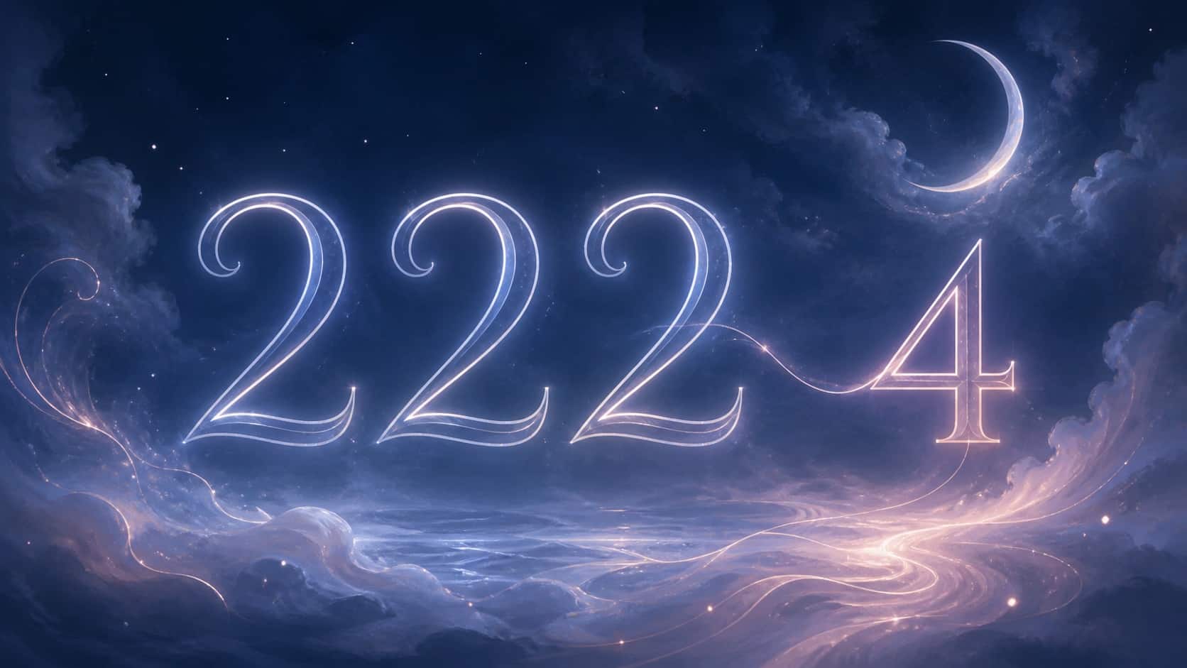 la séquence 222 et le nombre 4 en bleu nuit et rose nacré, associations de l'heure 02:02