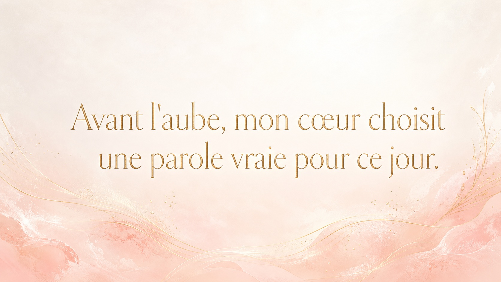 mantra de l'heure 04:33 en or pâle sur fond nacré et rose poudré