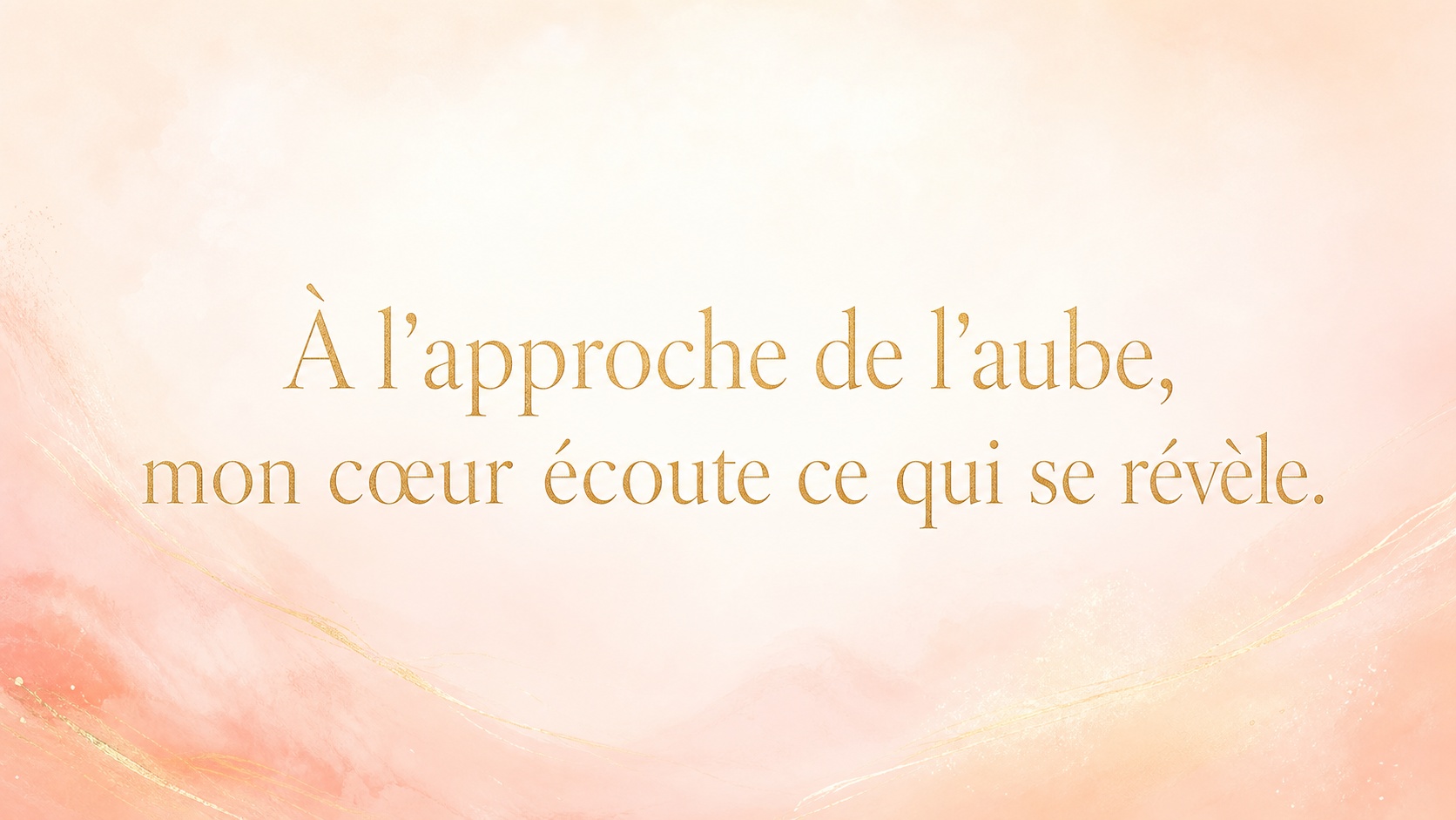 mantra de l'heure 05:33 en or pâle sur fond nacré et rose aurore