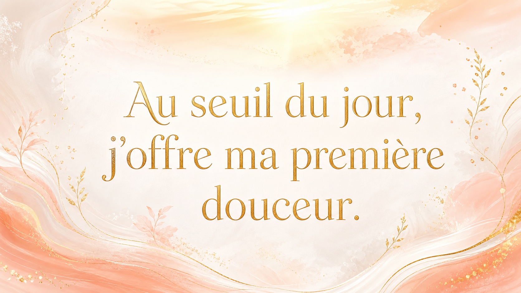 mantra de l'heure 06:33 en or tendre sur fond nacré et corail