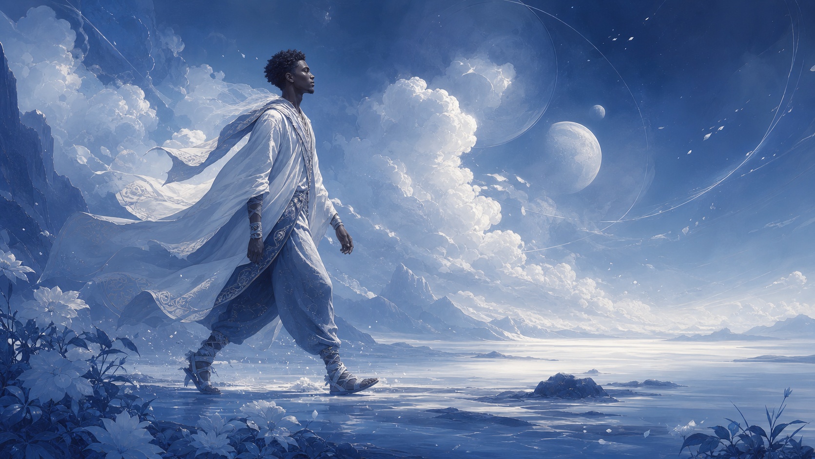 homme africain en marche consciente dans un paysage d'après-midi, vibration de l'heure 14:11