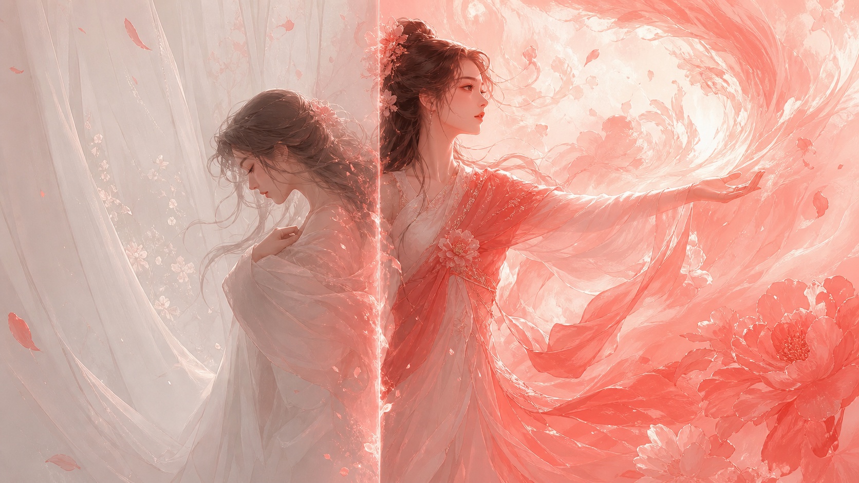 femme asiatique debout entre l'évitement doux et le courage tendre, enseignement de l'heure 14:33