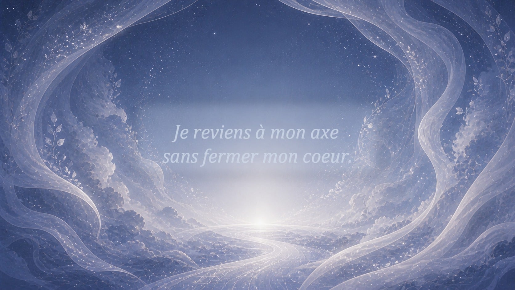 mantra de l'heure 02:01 en argent lunaire sur fond bleu nuit doux