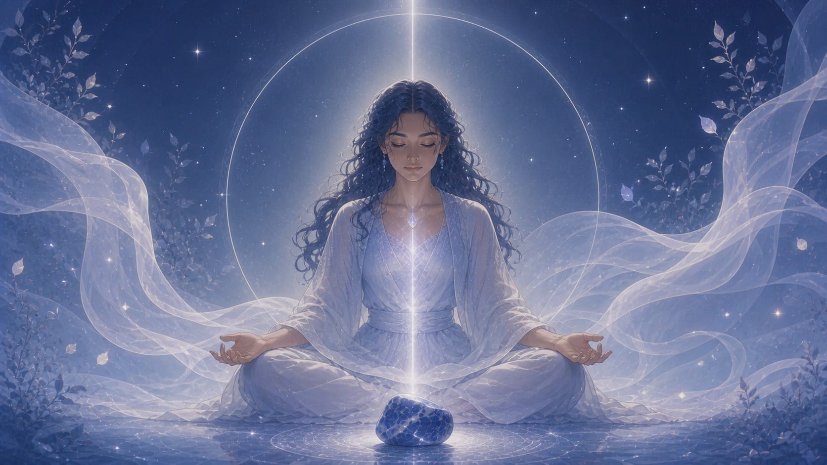 femme latinos assise sous une lumière lunaire, méditation de l'heure 02:01