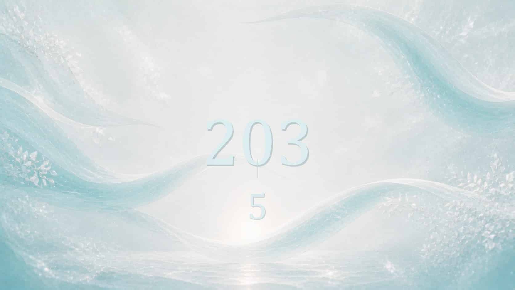 chiffres 2 0 3 et nombre 5 en turquoise et argent, associations de l'heure 02:03, signification heure 02:03