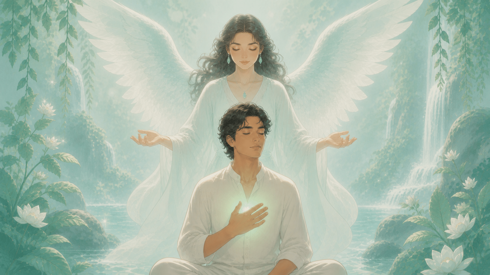 personnage latinos avec Aladiah dans une lumière vert d'eau, symbolique de l'heure 03:02