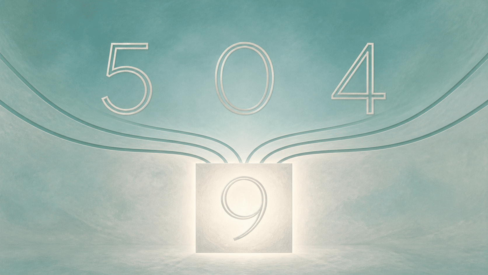 chiffres 5 0 4 et nombre 9 en bleu vert et argent, associations de l'heure 05:04