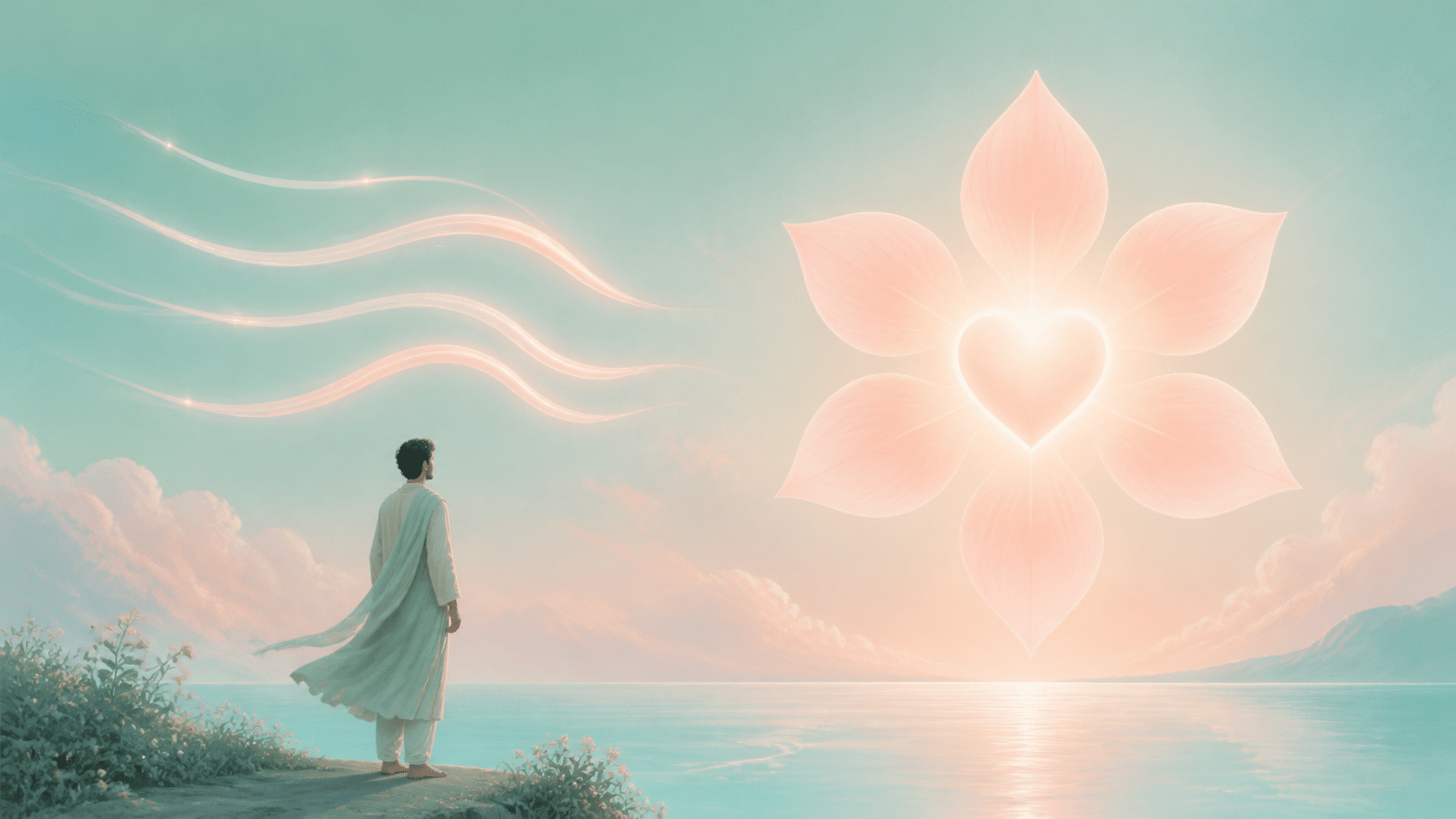personnage moyen-oriental entre agitation du changement et harmonie du coeur, enseignement de l'heure 05:06