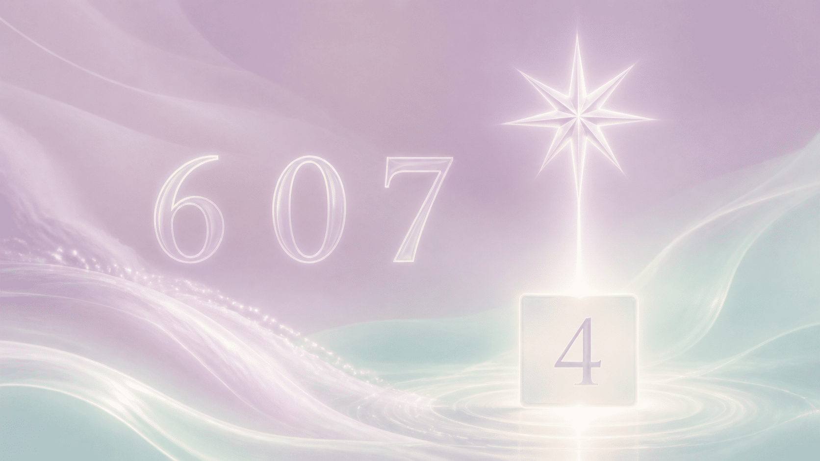 chiffres 6 0 7 et nombre 4 en mauve et vert d'eau, associations de l'heure 06:07