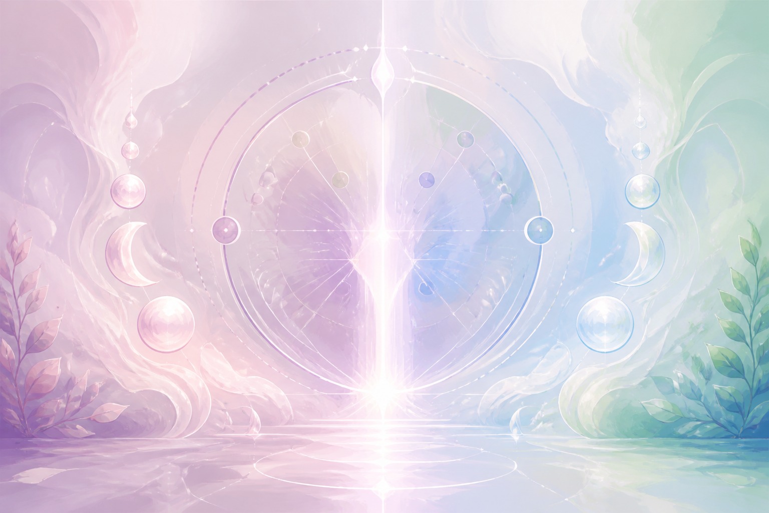 Cadran symbolique aux chiffres en reflet dans une lumière pastel douce