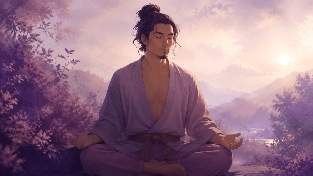 Personne assise en méditation, posture calme, lumière enveloppante