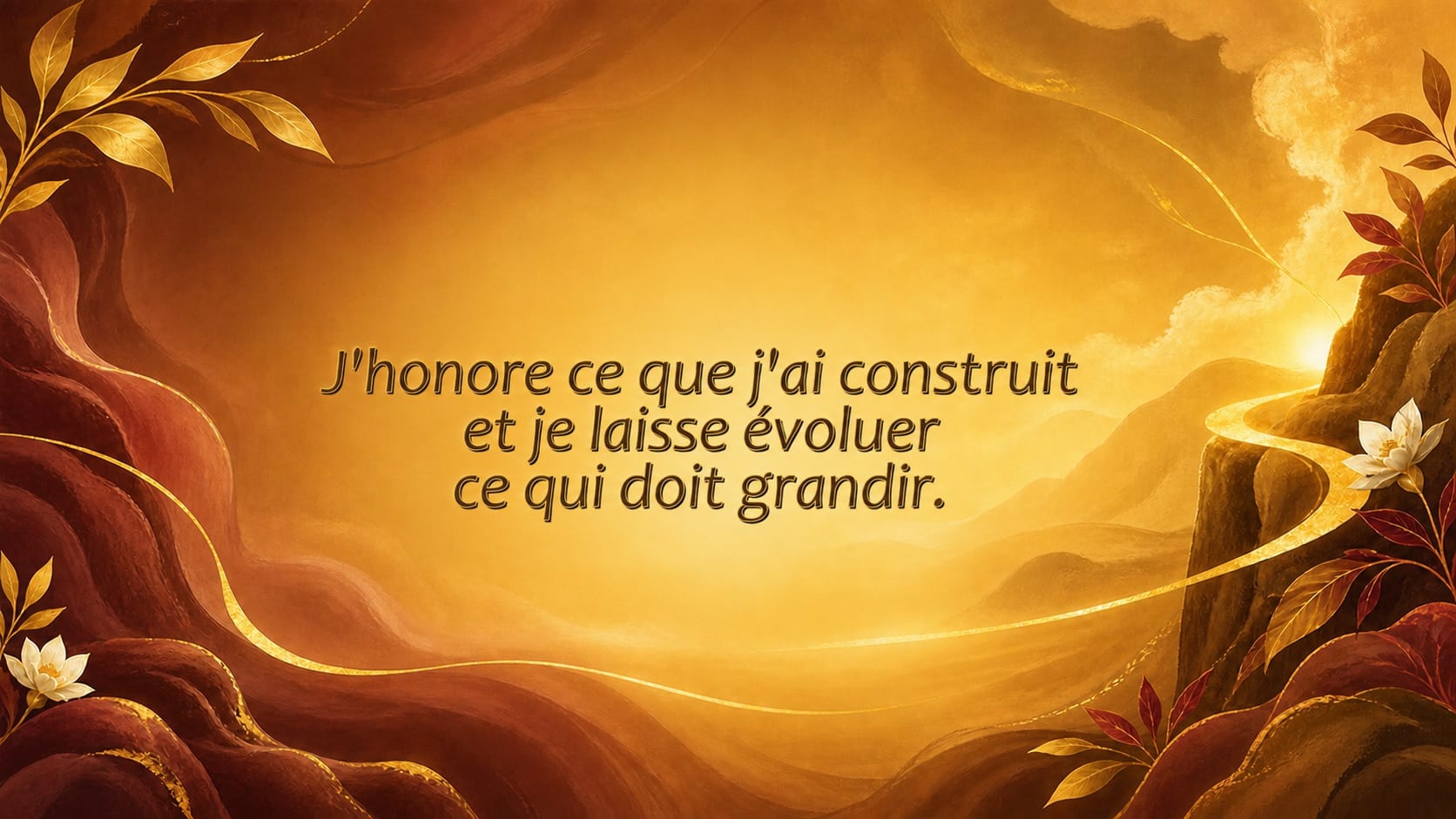 mantra de l'heure 08:09 en bordeaux doux sur fond or profond et doré ambré