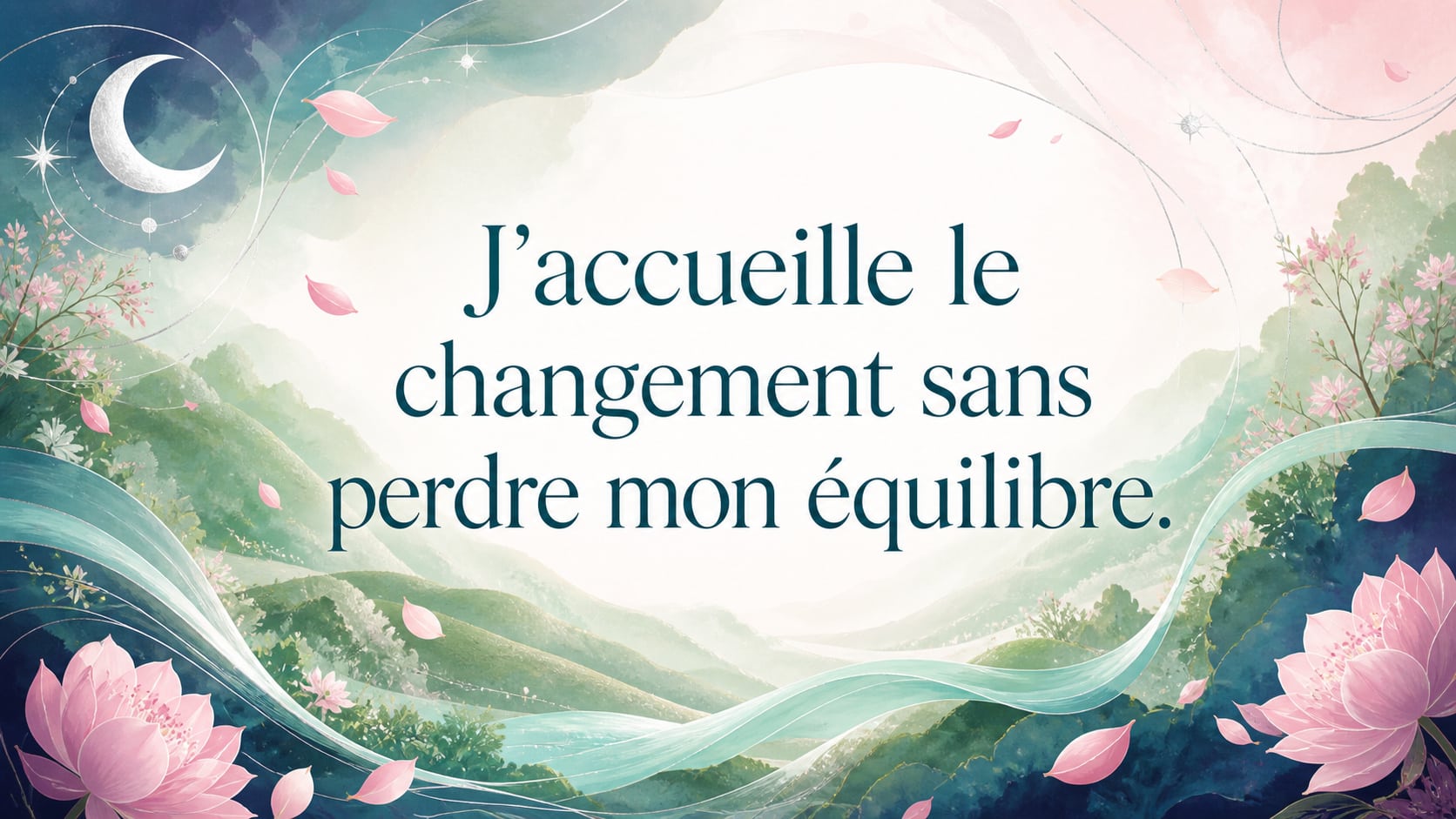 mantra de l'heure 15:14 sur fond vert tendre, rose doux, bleu-vert lumineux et argenté lunaire, image 6 — mantra, signification de l'heure 15:14