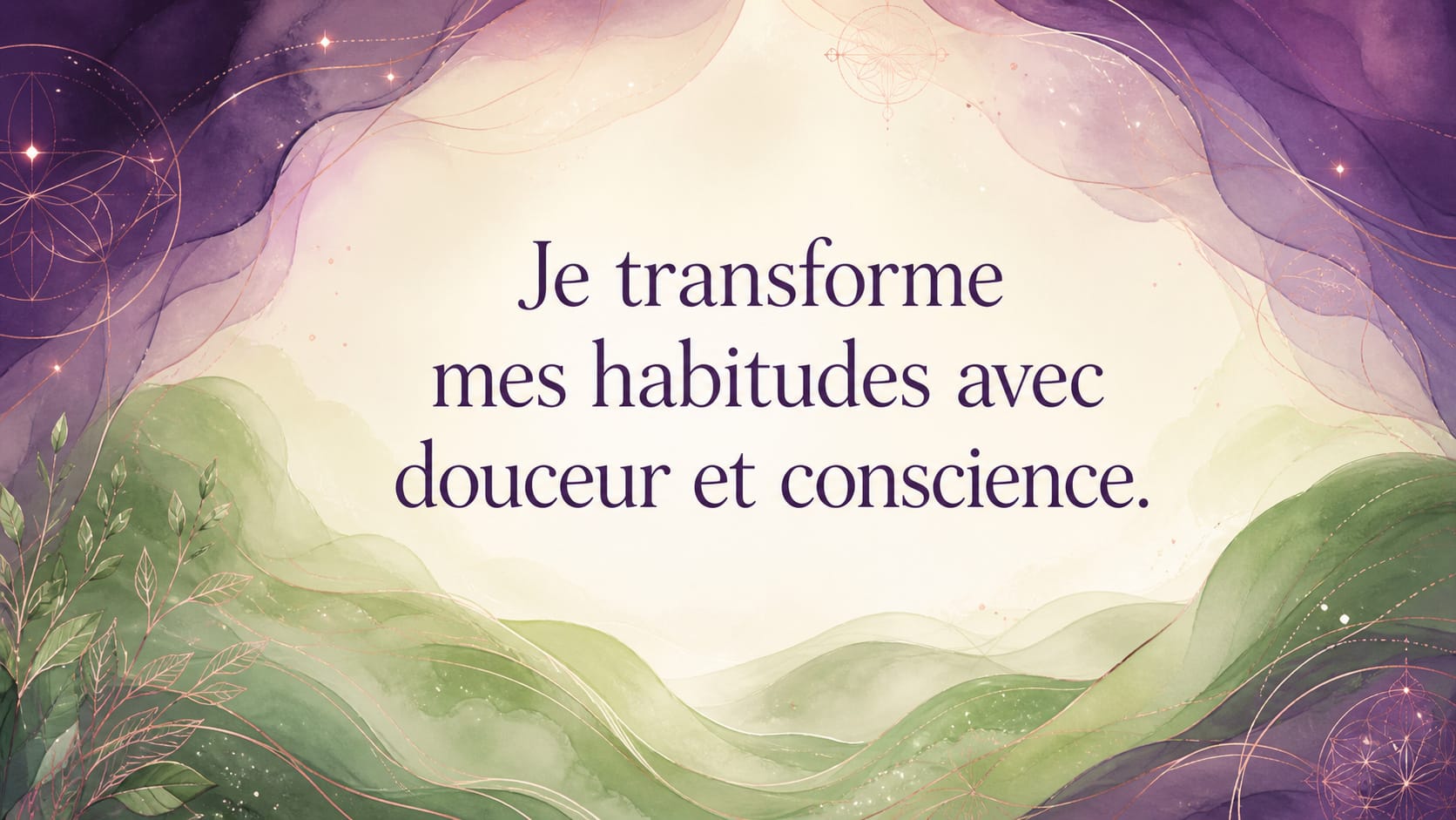 mantra de l'heure 15:16 sur fond vert tendre, violet profond, crème ivoire et rose doré, image 6 — mantra, signification de l'heure 15:16