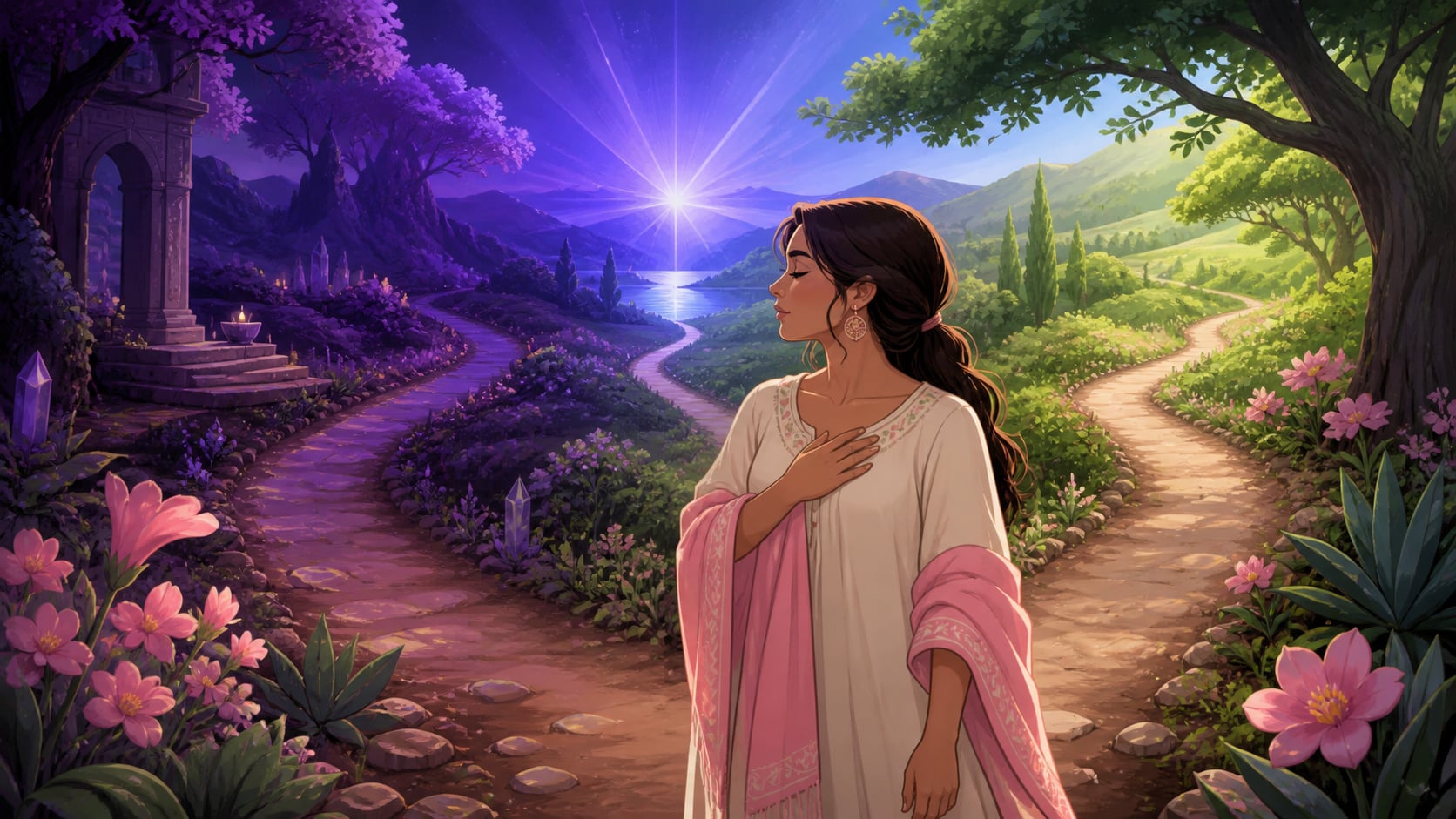 illustration de introspection, harmonie et stabilité entre ombre brun terre et lumière indigo, image 3 — enseignement et ombres, signification de l'heure 16:15
