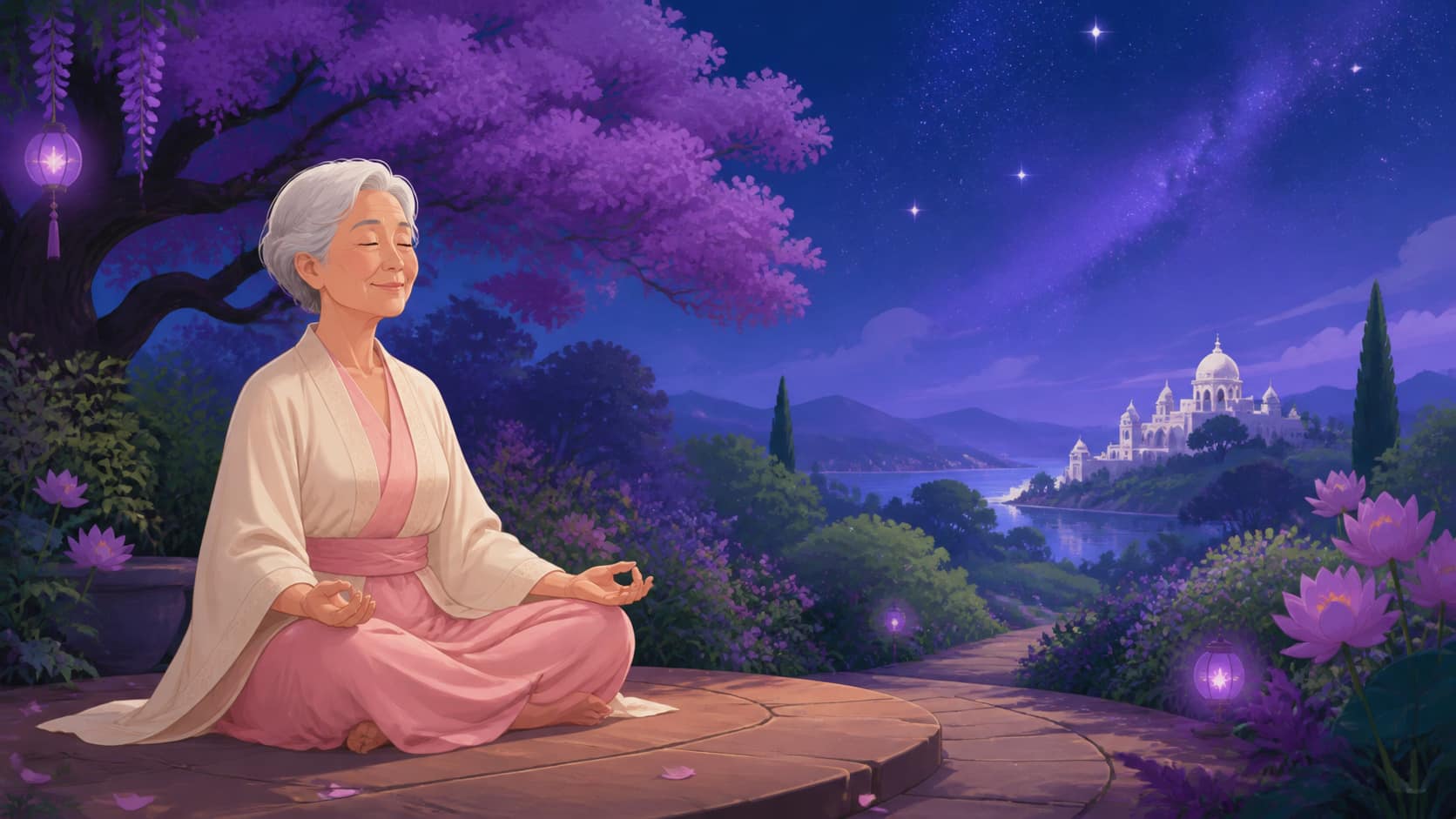 méditation en violet profond, vert tendre et indigo lumineux, image 5 — méditation guidée, signification de l'heure 16:15