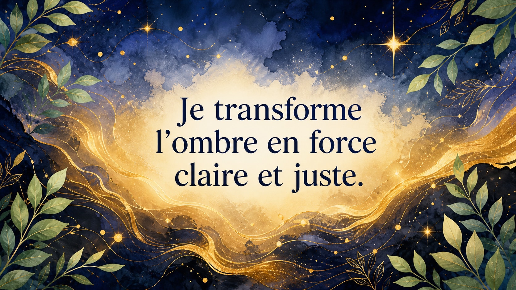 mantra de l'heure 16:17 sur fond indigo, doré ambré, vert tendre et or lumineux, image 6 — mantra, signification de l'heure 16:17