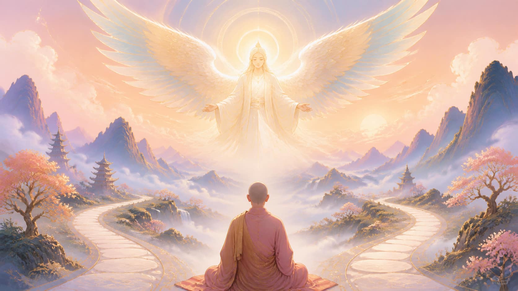 image 4 — ange + tarot, blanc nacré et bleu clair, nouvel élan, coopération et expression, signification de l'heure 19:20