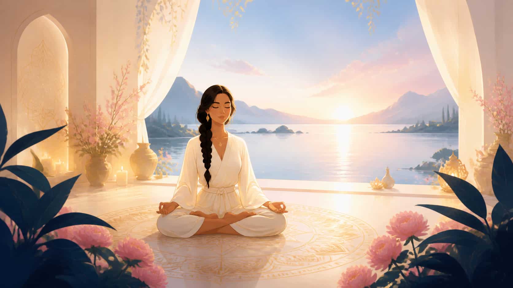 image 5 — méditation, blanc nacré et bleu clair, nouvel élan, coopération et expression, signification de l'heure 19:20